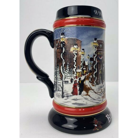 VINTAGE 1992 Budweiser Holiday Beer Stein Mug "A Perfect Christmas" Clydesdales - Picture 3 of 11